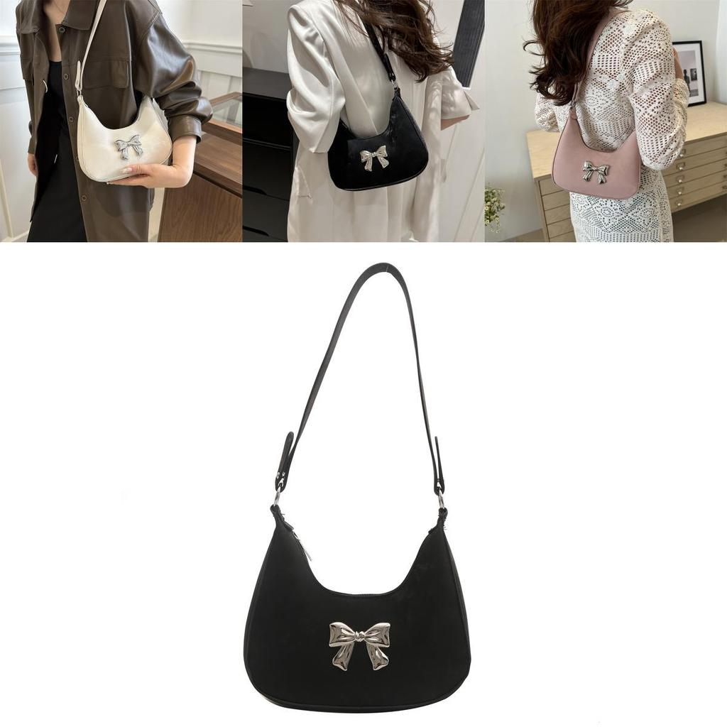 Trendy French-inspired Fashion Handbag 2024 Sweet Pink Bow Pu Shoulder Bag