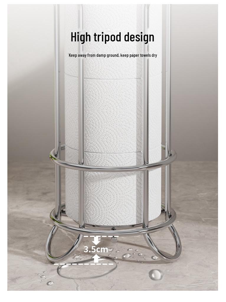 Silver Vertical Paper Towel Holder - Punch-Free Desktop Kitchen Storage Rack