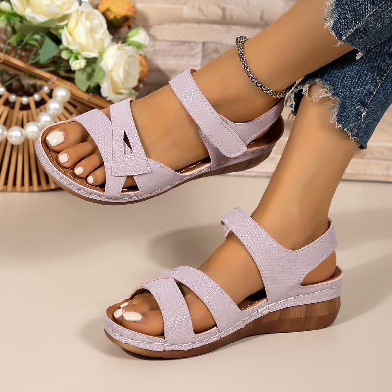 New Plus Size Casual Peep Toe Sandals Gladiator Style Wedge Platform Sandals with Velcro for Outdoor Wear