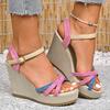 Fashion Denim Cross Strap Wedge Sandals for Women Thick Sole Mix Color Gladiator Shoes Woman 2025 Summer Fashion Chunky Platform Sandals