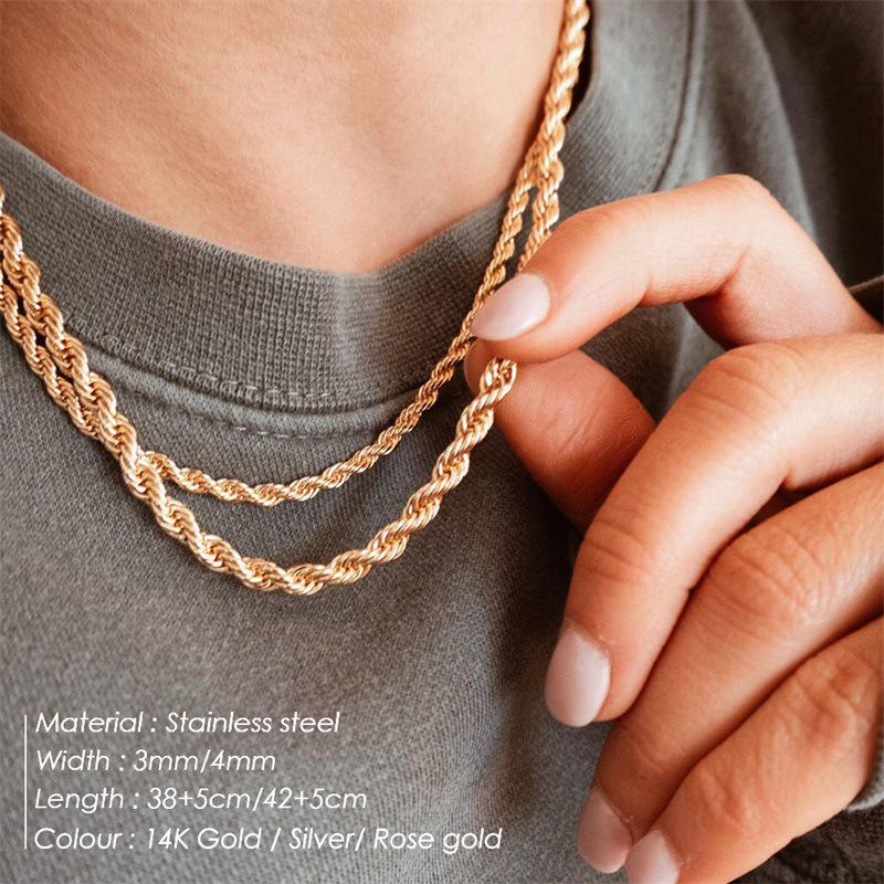 St. Delan Unisex Titanium Steel Gold-Plated Twist Chain Necklace - Fade-Resistant, European & American Style Luxury Clavicle Chain.