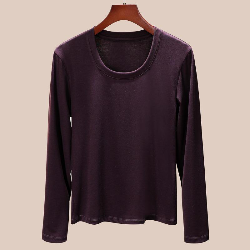 

Neck long-sleeved Tencel T-shirt bottoming shirt women s autumn inner wear low neck slim-fitting and thin Lyocell top M