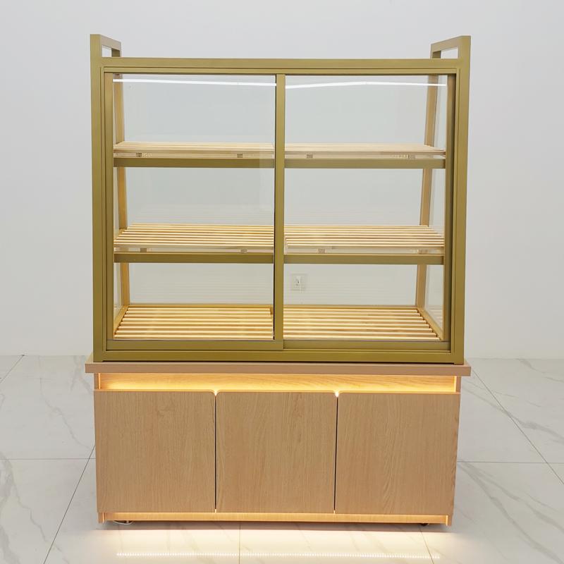 In-Stock Bakery Display Cabinet: Solid Wood & Wrought Iron Island with Drawers for Bread, Pastries, and Fried Goods