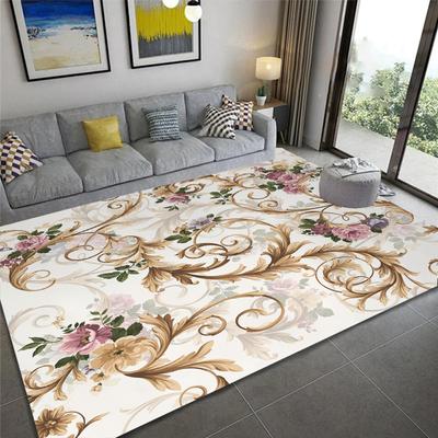 Luxury Baroque Florals Print Large Area Rugs for Living Room Non Slip Flannel Carpet for Bedroom Bathroom Floor Mat Washable Rug