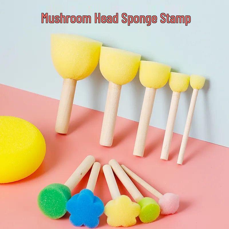 Kids' Painting Sponge Brush Set - 4 Mushroom Stamp Tools for Finger Painting Graffiti