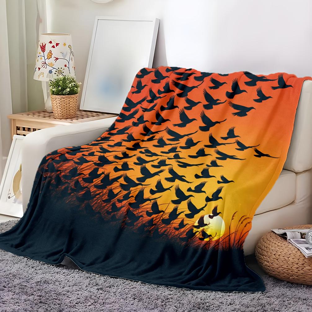 1pc Soft Flannel Throw Blanket with Vibrant Bird Sunset Design - 100% Polyester, All-Season Cozy Gift for Family & Friends, Mach