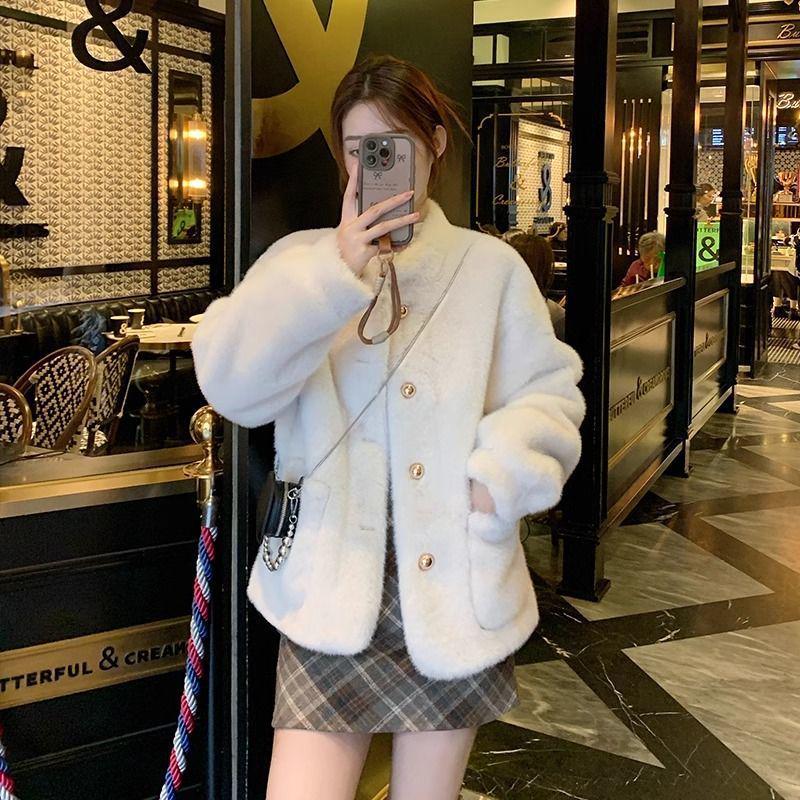 2025 Women's Winter Faux Mink Fur Stand Collar Coat - Small Fragrance Style