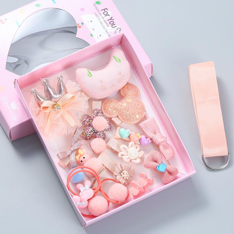 Korean Style 18-Piece Children's Hair Clips Gift Set - Hair-Friendly Bows & Crown Hairpins for Girls