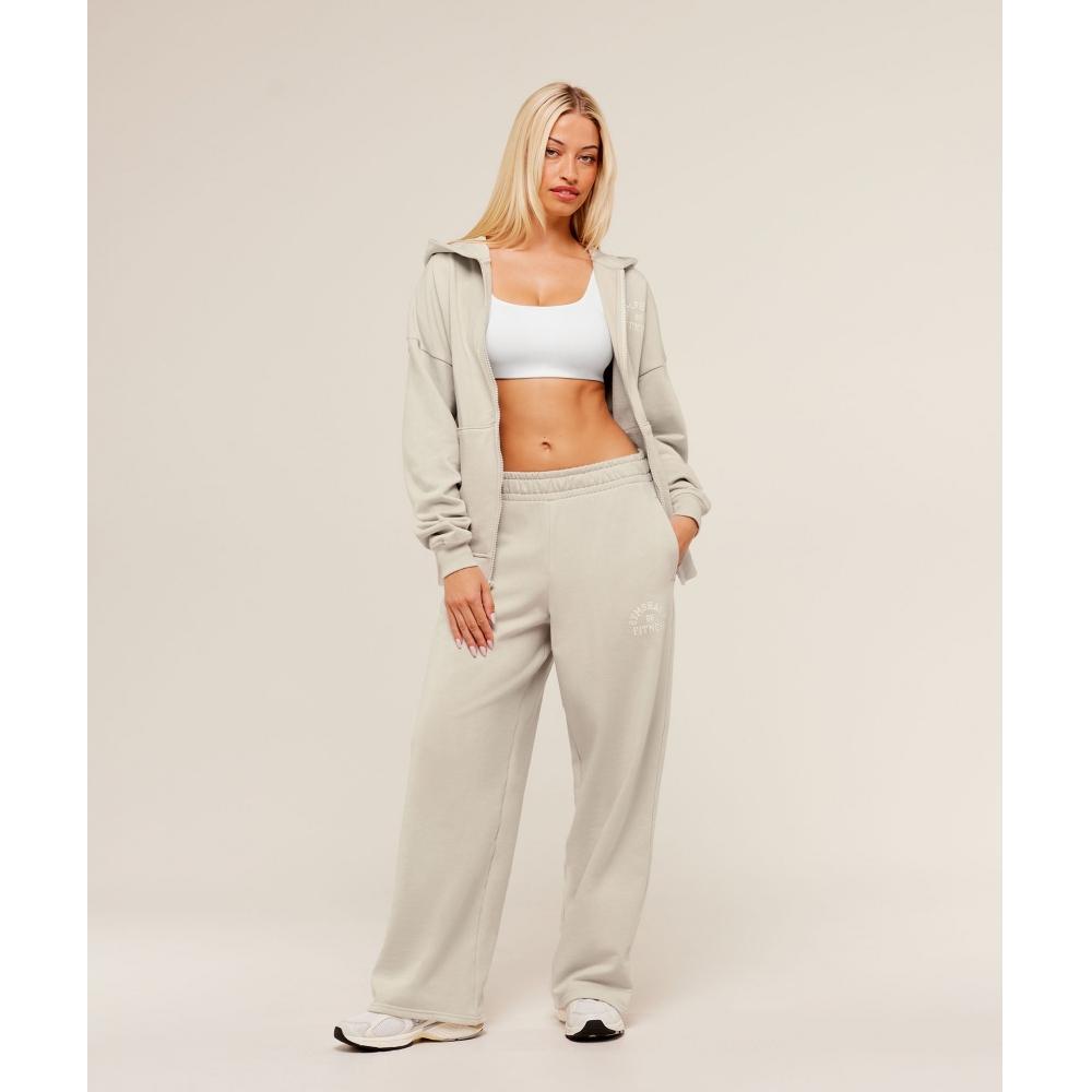 Gymshark Fitness Embroidered Graphic Zip Up Hoodie Pebble Grey B4c8v Gb7p