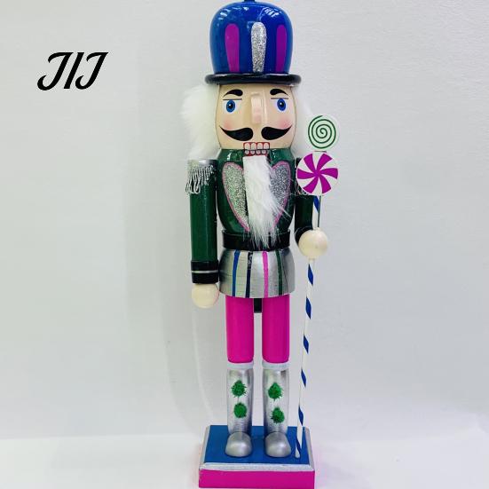 Indoor Christmas Decor Wooden Nutcracker Figurine, Hand Painted Soldier Ornament, Bright Large Figurine Color Statue for Holiday Home Desktop