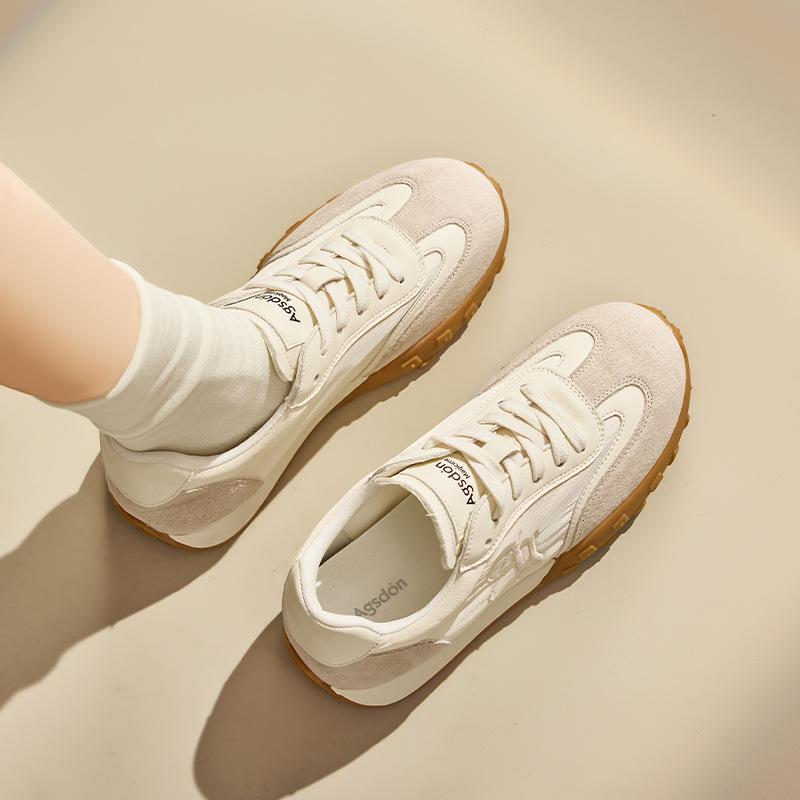 Augusteng Platform German Training Shoes Women's 2025 Summer New Academic Style Flat Bottom Sports and Leisure Women's White Shoes