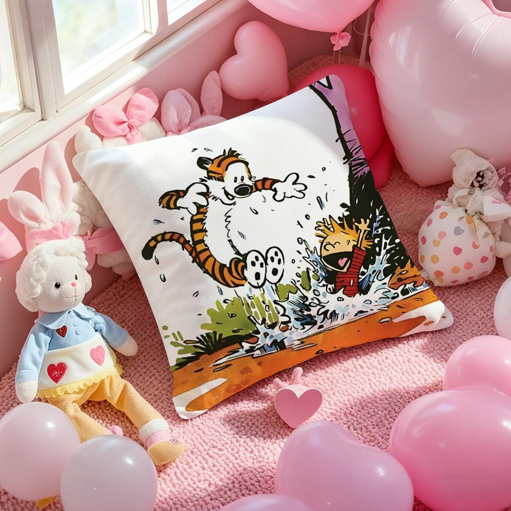 Anime C-Calvin and H-Hobbes Cushion Cover Pattern Printed Pillowcase for Living Room Sofa Cushion Cover & Bedroom Decor