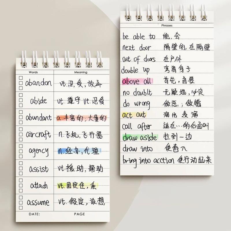 Tragbarer Vokabel-Merknotsblock - Kurzschrift-Spiralheft zur Planung und zum Auswendiglernen mit Abdeckfunktion Gutes Geschenk