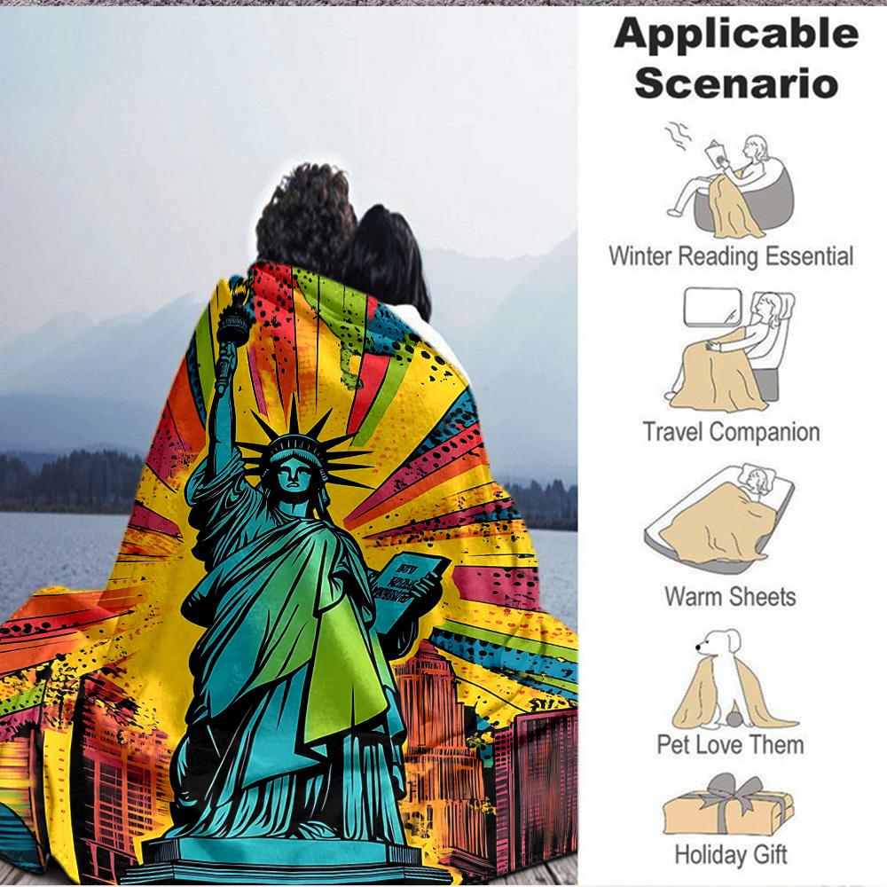 1pc Statue of Liberty Blanket Lightweight Flannel Blanket Throw Blanket For Sofa, Bed, Travel, Camping, Livingroom, Office, Couch