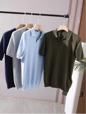 2024 Men's Summer Pineapple Knit Cotton Polo - Turn-Down Collar, Casual Short Sleeve