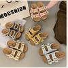 Cowhide version muffin thick-bottomed one-word slippers for women's summer wear summer cork beach cool slippers