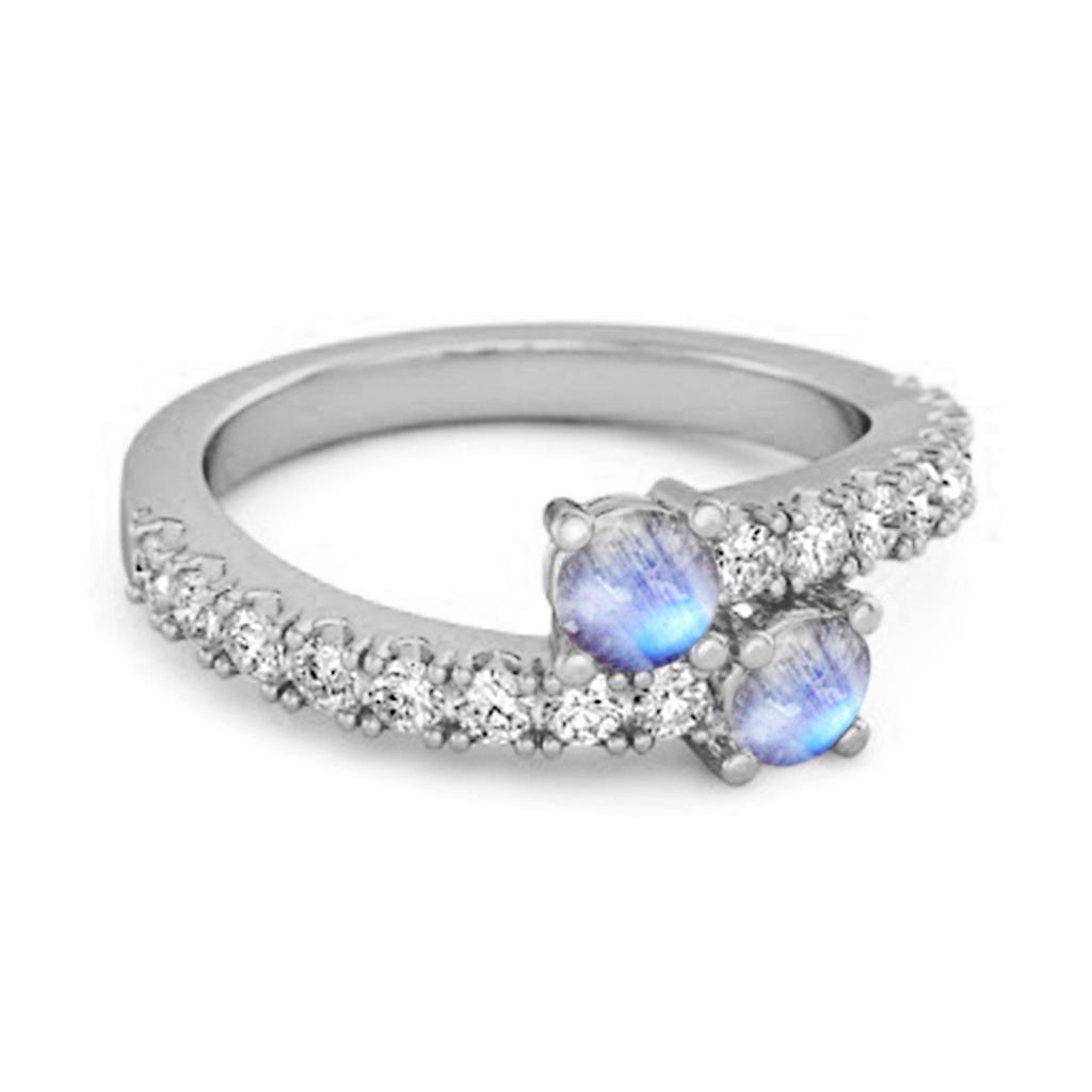 Moonstone Twin Stone with Accents Bypass Ring - 925 Sterling Silver