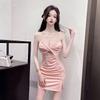 Night Show Work Clothes Sexy Hollow Low Cut Tight Hip Skirt Suspender Adjustable Pleated Solid Color Dress