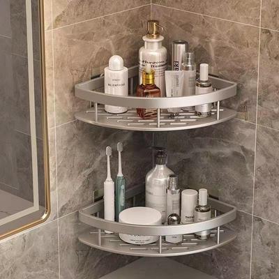 Punch-Free Aluminum Corner Bathroom Storage Rack