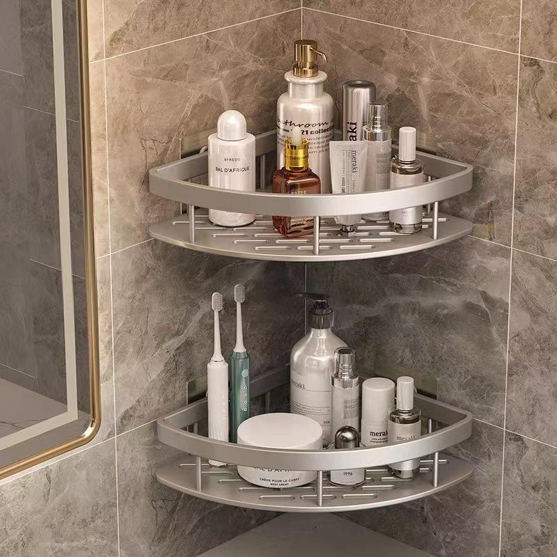 Punch-Free Aluminum Corner Bathroom Storage Rack