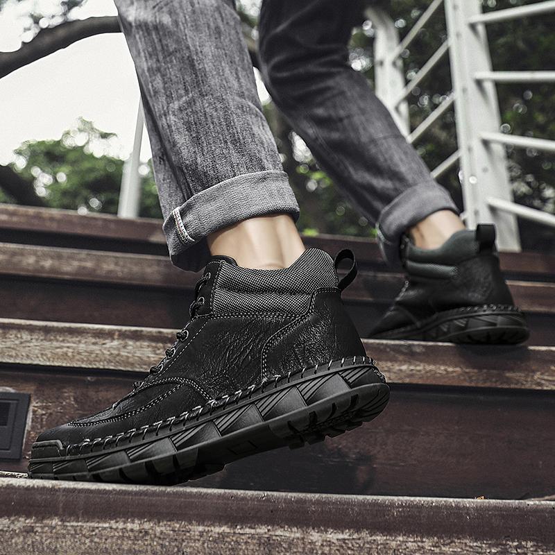 Men's Retro Genuine Leather Large Size Casual Shoes Winter Plus Velvet Warm Ankle Boots Spring and Autumn Men's Mid-cut Short Boots