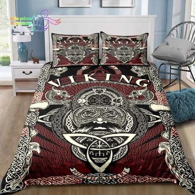Wikinger Muster Nordische Mythologie Rabe Bettwäsche Set Einzelbett Doppelbett Full Queen King Size Bettwäsche Set Erwachsener Kinder Schlafzimmer 3D Druck