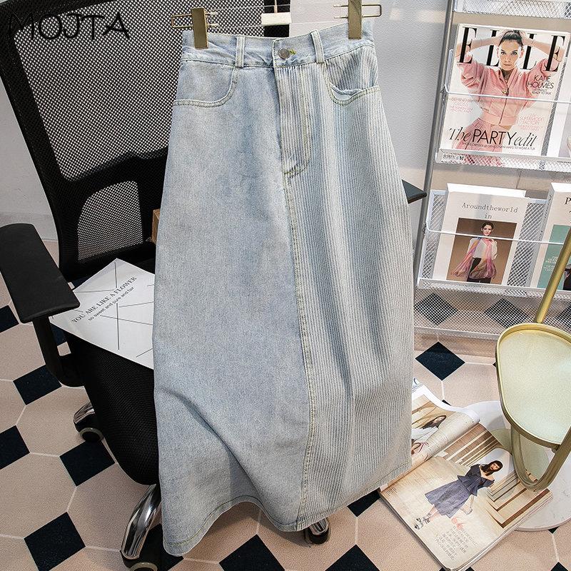 

MOJTA женская повседневная юбка с высокой талией на весну и осень размера плюс, женская юбка средней длины