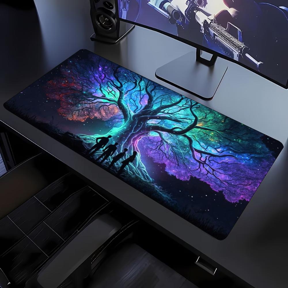 Desk Mat Mystical Life Tree Galaxy Print Stitched Edge Antislip Rubber Base Mouse Pad For Gaming Working Home Office
