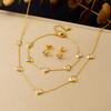 Gold Tone Purple CZ Heart Charm Jewelry Set Necklace Bracelet Earrings