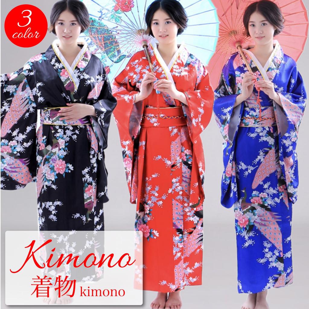 [RONGUI] Japanese Kimono, Cosplay, Women's Kimono, Japanese Souvenir, Foreigner, Anime Costume, Kimono Dress (Red)