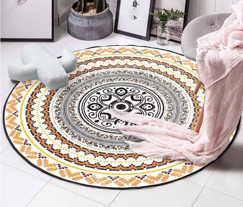 Vintage Morocco Ribbed Style Round Carpet Living Room Mat Bedside Flannel Balcony Non-slip Chair Mats Lounge Rug Large Area Rugs