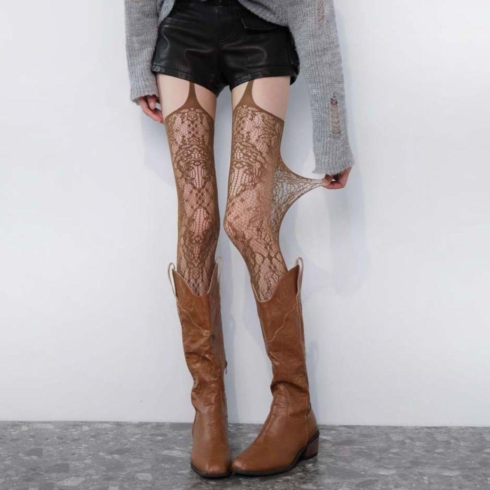Transparent Lace Suspender Stockings Ultra-thin Leggings Women Mesh Pantyhose Streetwear