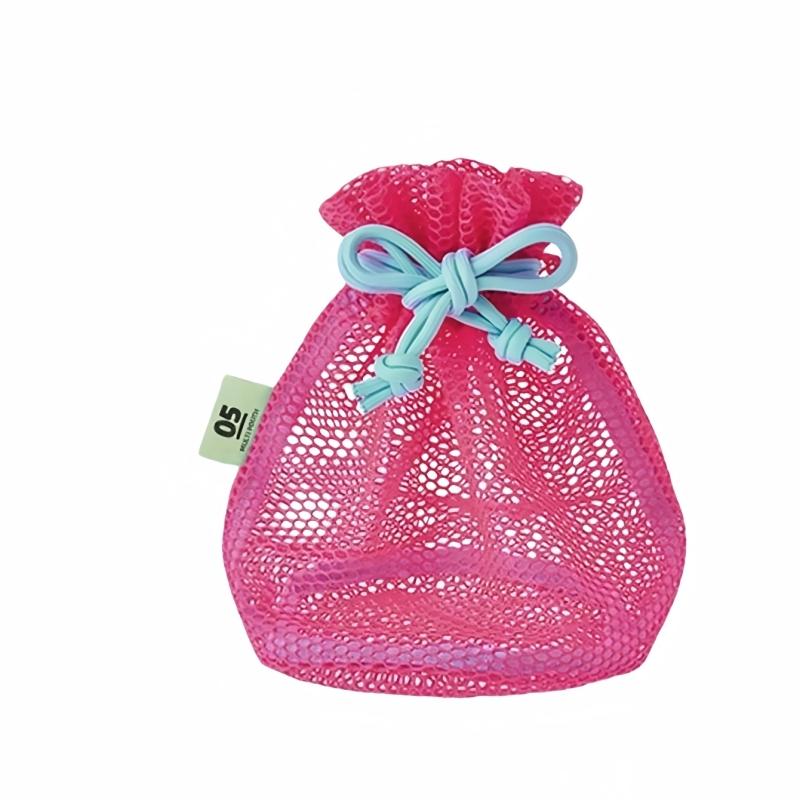1 Piece Mesh Storage Bag, Shower Bag, Portable Mesh Drawstring Pocket,For Capacity Very Suitable For Travel And Beach Use