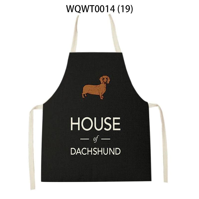 Animal Cartoon Dogs Printed Kitchen Aprons for Women Men Household Cleaning Pinafore Baking Accessories Linen Cooking Aprons