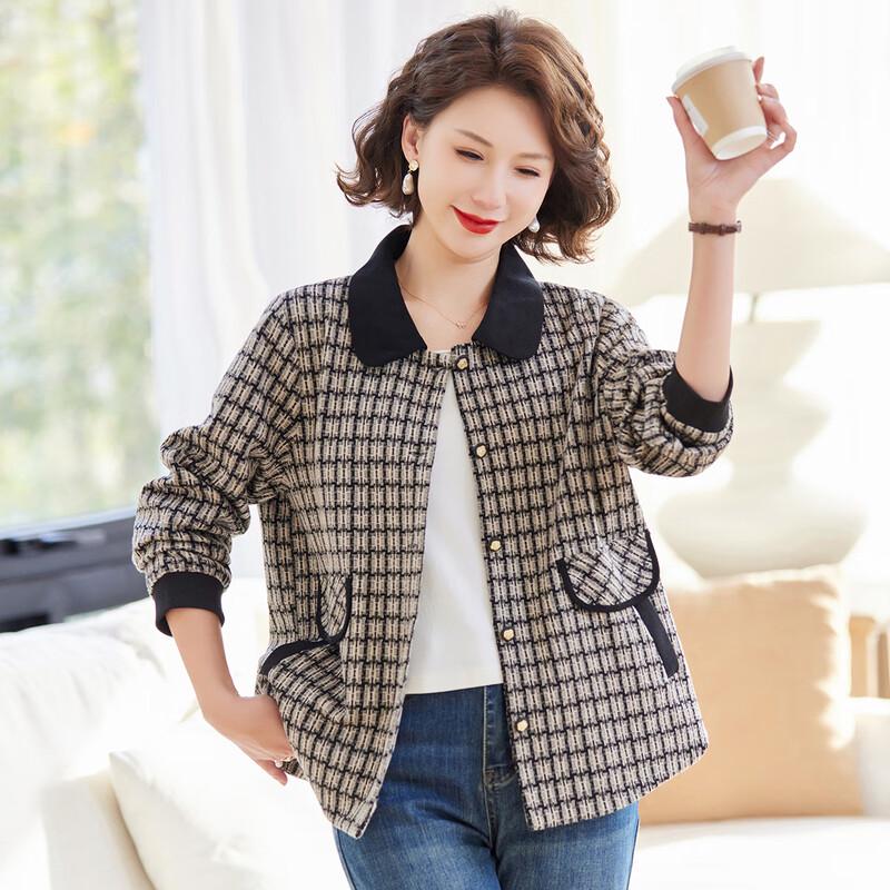 

Past Mid-Aged Women s Plaid Lapel Jacket 3XL