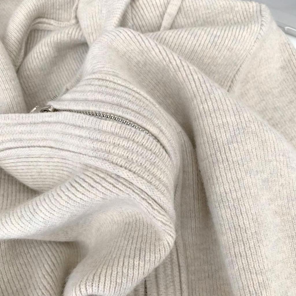 Women's Loose Hooded Knit Cardigan - Thick, Soft Double Zipper Jacket for Spring/Autumn