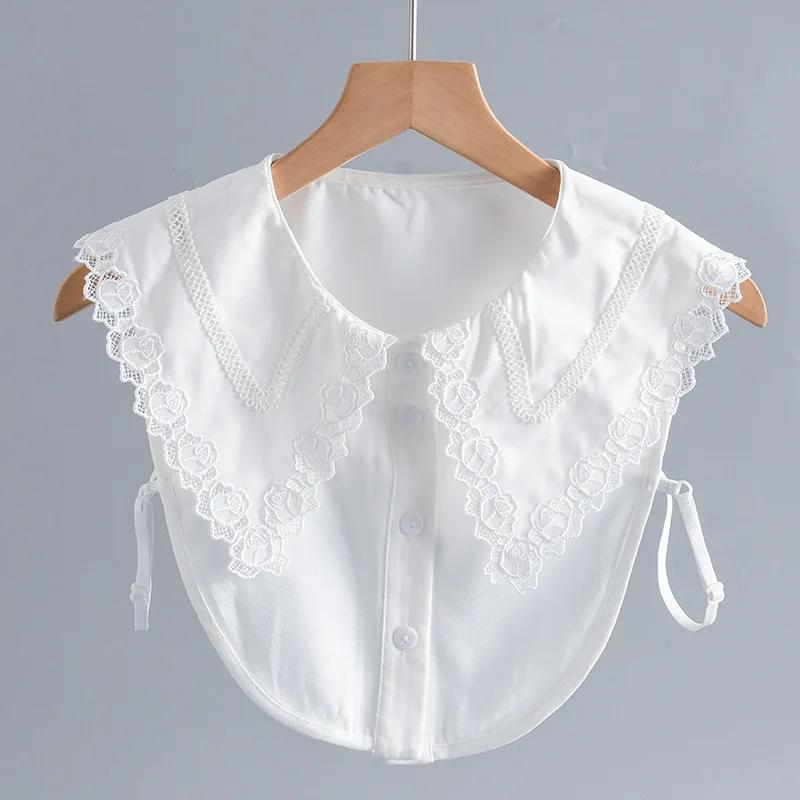 Girls Hollow Out Lapel Fake Collar for Women's Shirt Detachable Collars Half Shirt Top Removable Sweater Shirt False Collar