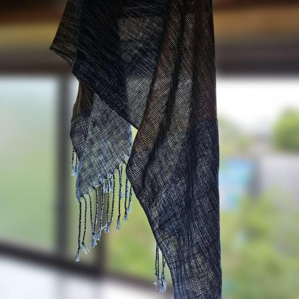Used New, hand-woven stole, navy (indigo dye) and dark gold