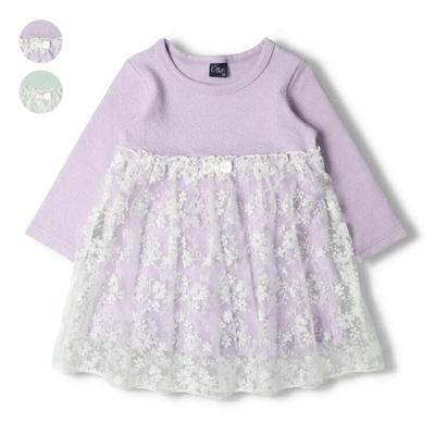 【Kinderkleidung】 Halbmond (Mondsichel) Blumen Tüll Einsatz Langarmkleid 90cm-130cm N60308