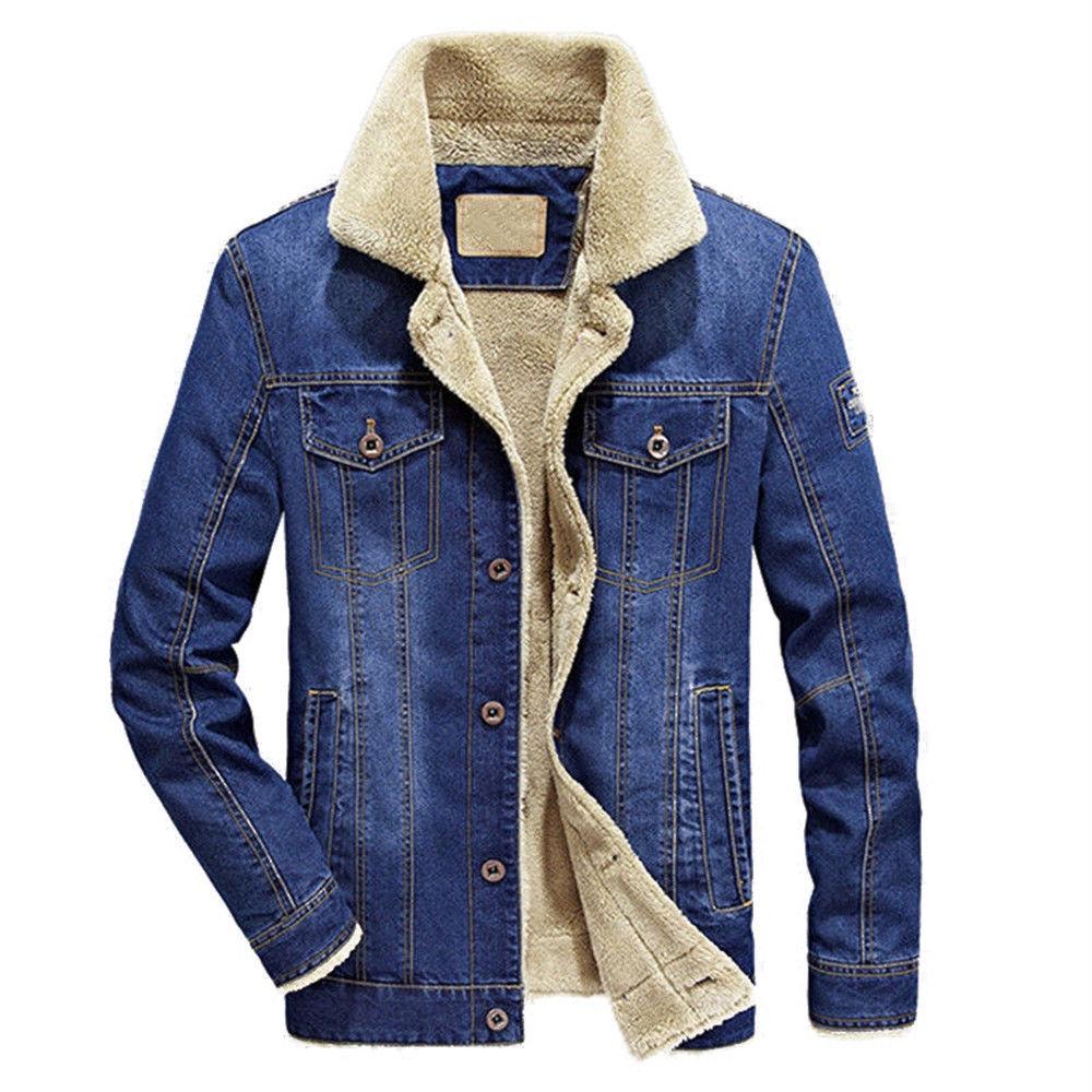 Jean Jacket Mens Fur Collar Lined Fashion Casual Denim Winter Warm M6xl Coat