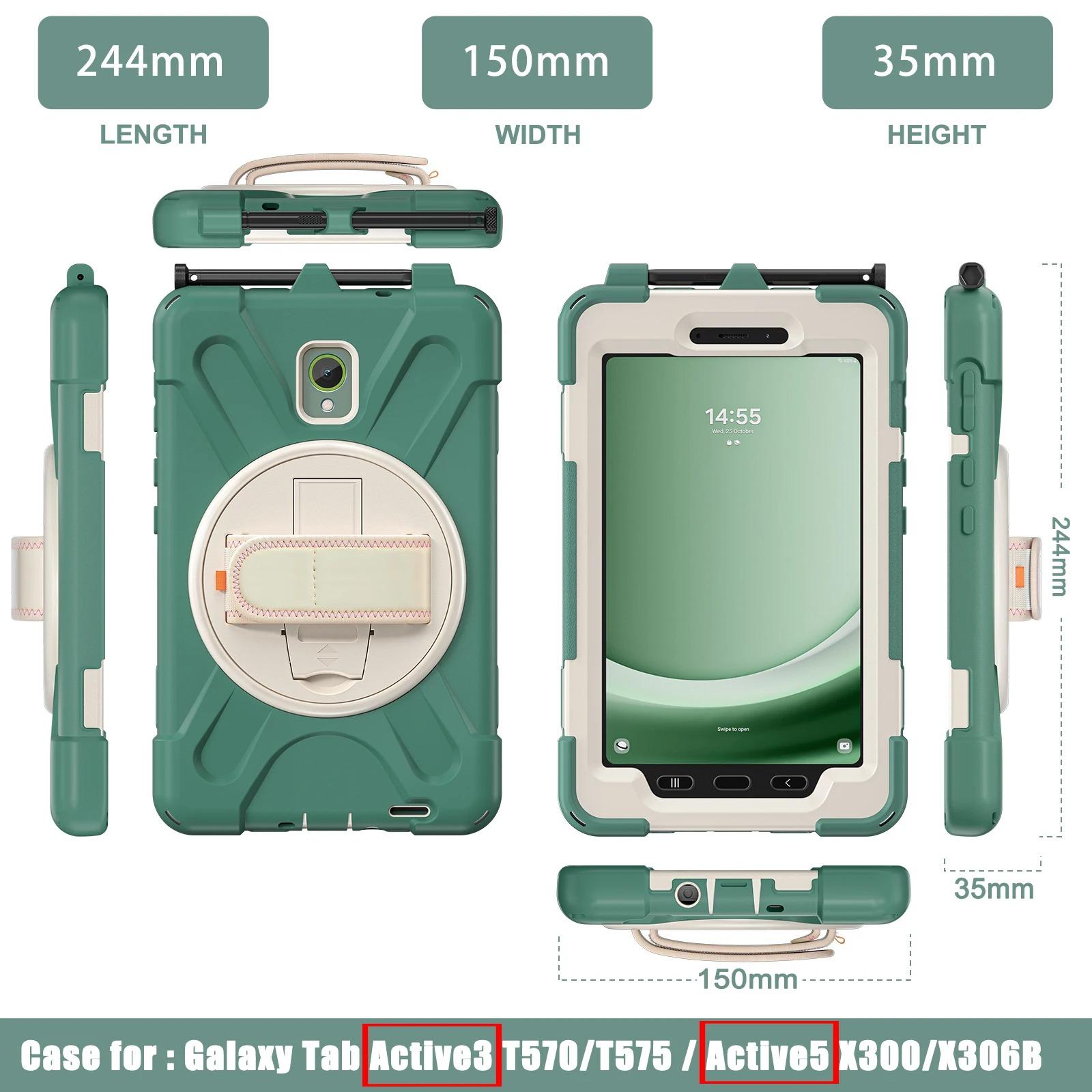 Étui pour Samsung Galaxy Tab Active 3 / Active 5 (T570/T575/X300/X306B) 8,0  / Étui Robuste Support Pivotant Couvercle Sangle pour la Main For Active 3 (2020)