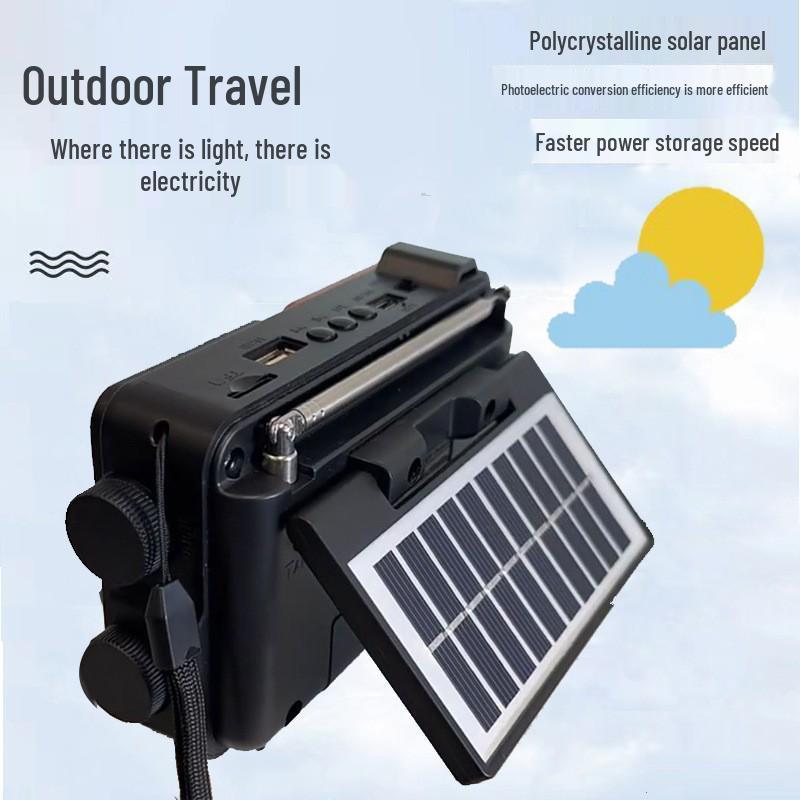 Solar-Powered Bluetooth Speaker with FM Radio, Card Slot, USB, and Multi-band Antenna