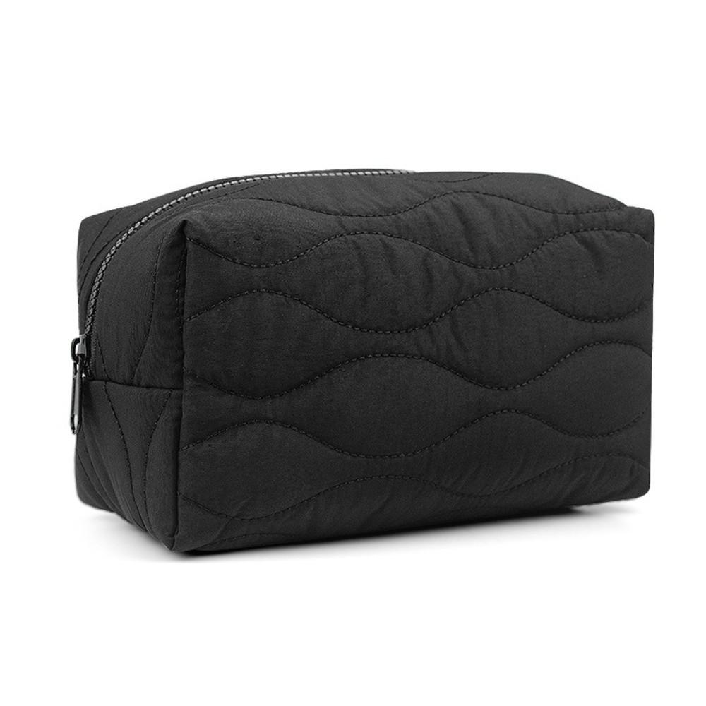 

Portable Puffy Padded Travel Cosmetic Bag Solid Color Wide-open Makeup Bag Makeup Organizer Case Large Capacity Toiletry Bag чёрный