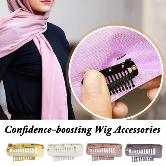 5Pcs Wig Clip with Safety Pin 10-Teeth Hair Extension Snap Clip Heavy Duty Metal Invisible Wig Securing Comb Chunni Dupatta Setting Clip