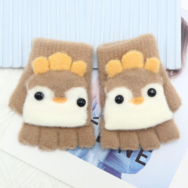 Children's Winter Wool Flip-Top Gloves - Warm, Cartoon Design for Elementary Boys & Girls