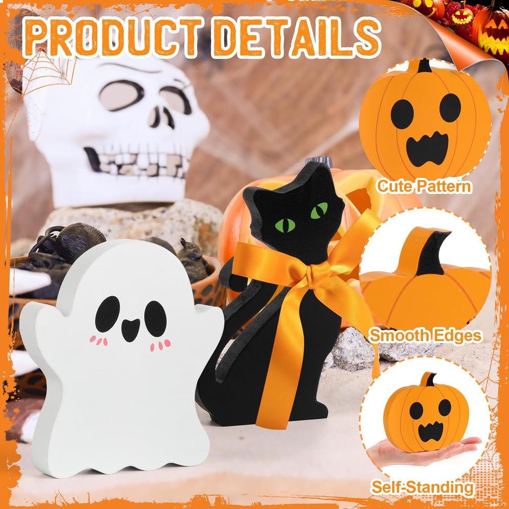 Hot-selling Halloween creative cute ghost layered tray decoration ghost desktop decoration wooden ornaments