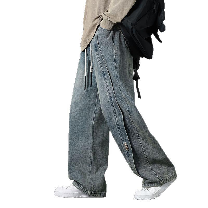 Fleece-Lined Thickened Plus Size Men's Loose Wide-Leg Jeans - Trendy Brand Straight Leg Long Pants for Men and Women