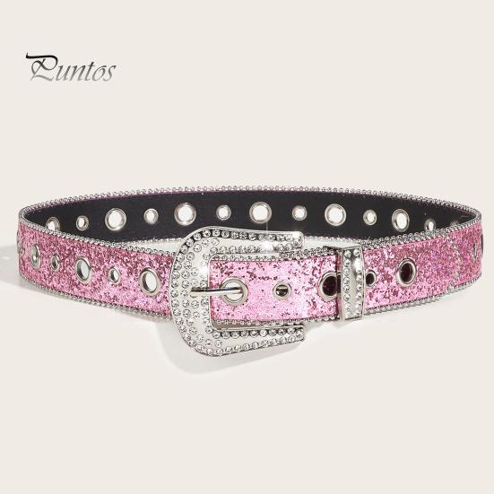 Curea de blugi pentru femei, cu strasuri strălucitoare, cu găuri multiple, cu lungime reglabilă, cu cataramă strălucitoare, curea lată din aliaj