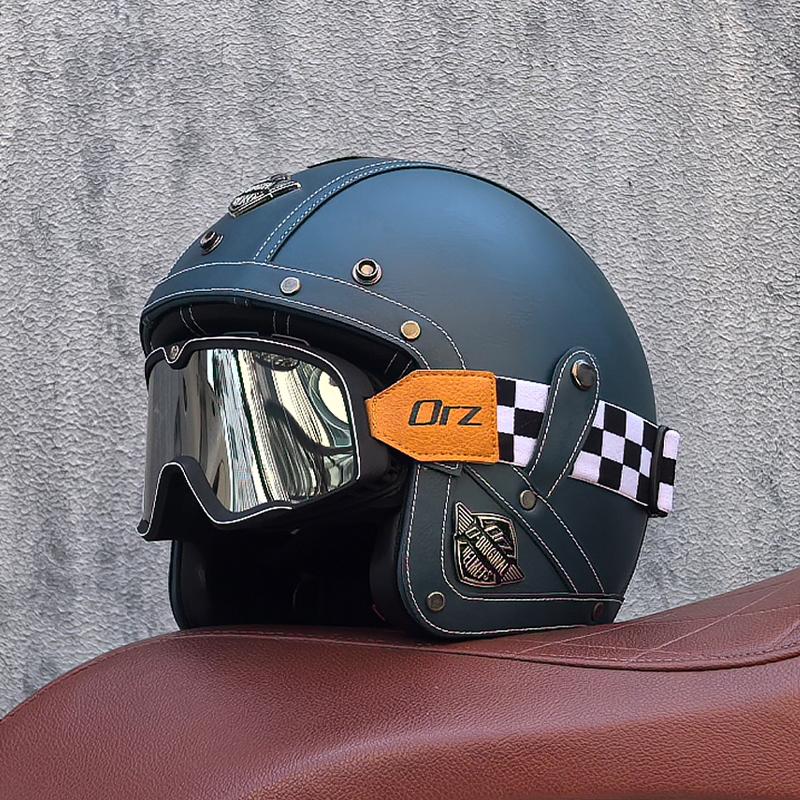 

Vintage Semi Open face Motorcycle Helmet 3/4 helmet All seasons Cruiser Ride Advunture Men Women Cruise protective glasses L хаки