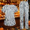 Women's V-Neck Short Sleeve Scrub Set with Pockets, Botanical Print Two-Piece for Caregivers